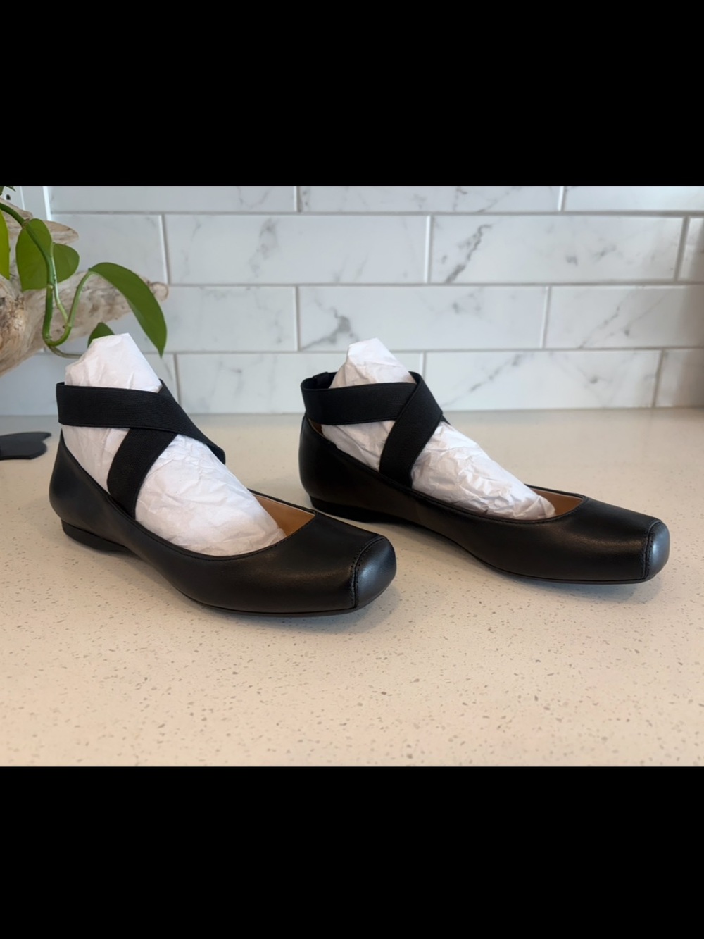 Jessica Simpson Black Square Toe Ballet Flats - Elastic Cross Straps NWOT